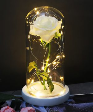róza w szkle lampki gadzet dodatek wystroj domu biala swiatło