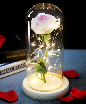 róza w szkle lampki gadzet dodatek wystroj domu biala swiatło biało-różowa cosie