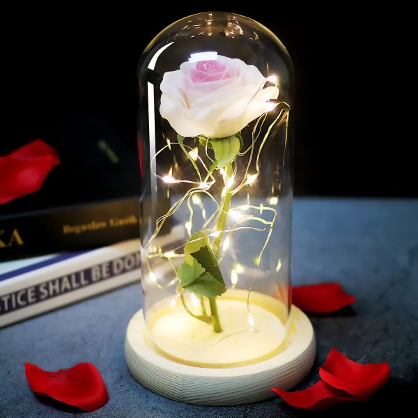 róza w szkle lampki gadzet dodatek wystroj domu biala swiatło biało-różowa cosie