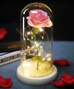 róza w szkle lampki gadzet dodatek wystroj domu rózowa cosie